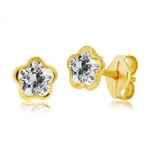 585 yellow gold earrings – flower with five petals, clear ground zircon
