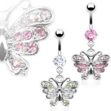 Zirconic butterfly belly button ring