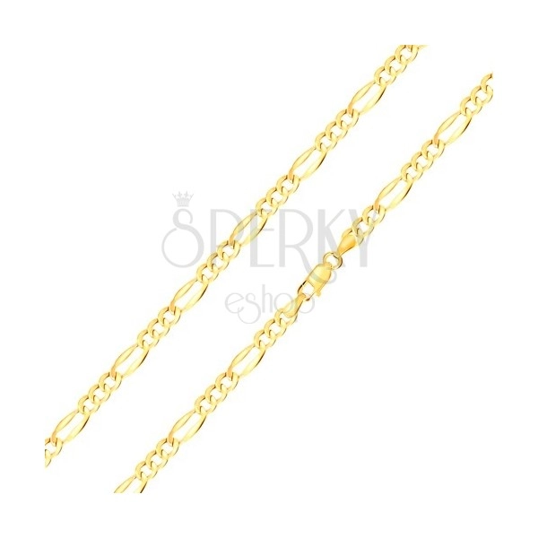 585 gold bracelet – three oval eyelets, elongated eyelet with widened edges, 180 mm