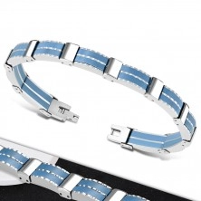 Bicolour steel bracelet – multi-links, blue rubber strips