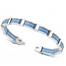 Bicolour steel bracelet – multi-links, blue rubber strips