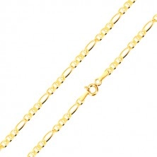 Yellow 585 gold bracelet - oblong ring, three oval rings with stick, 200 mm