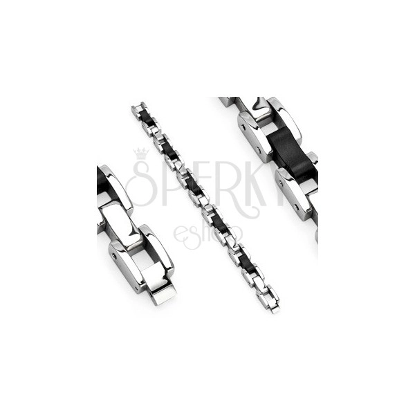 Surgical steel bracelet - black caoutchouc links