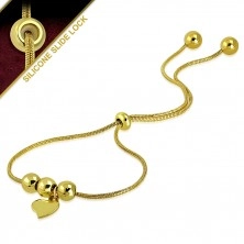Steel bracelet of gold colour - asymmetrical heart, balls, snakeskin motif