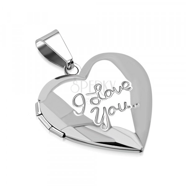 Stainless steel medallion - glossy heart, inscription "I Love You.."