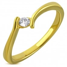 Gold Color Plated Stainless Steel - curved arms, glittery zircon