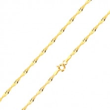 Yellow 375 gold chain - glossy rings of oval shape, spiral, 500 mm