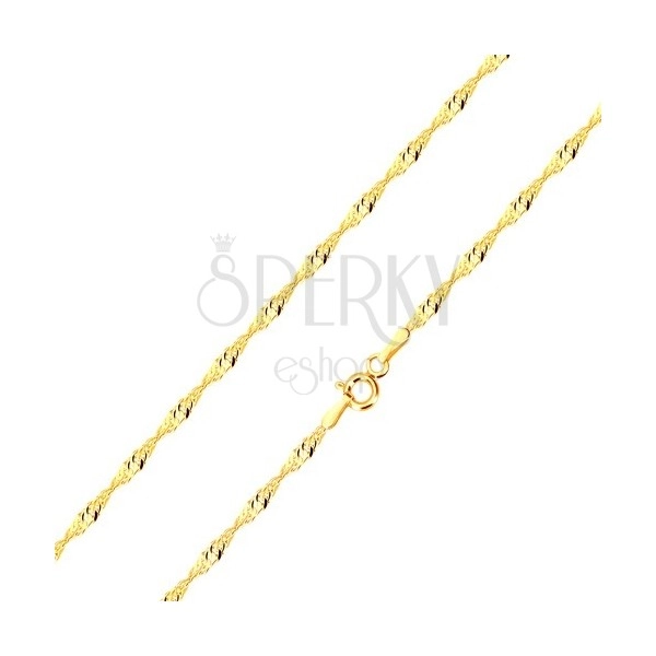 Yellow 375 gold chain - glossy rings of oval shape, spiral, 500 mm