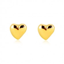 9K yellow gold earrings - glossy asymmetric heart, stud fastening