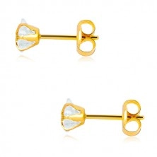 Yellow 9K gold studs - five-point star, glittery zircon of clear colour