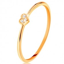 Ring made of yellow 9K gold - heart decorated with round clear zircons