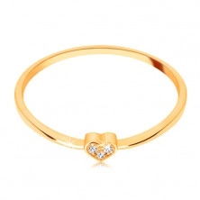 Ring made of yellow 9K gold - heart decorated with round clear zircons