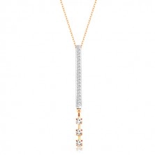 9K combined gold necklace - narrow rectangle pendant with zircons