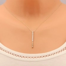9K combined gold necklace - narrow rectangle pendant with zircons