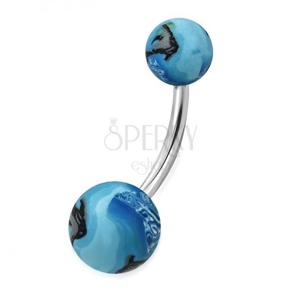 Steel belly piercing - FIMO balls with ocean motif, fish