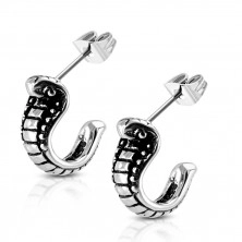 Steel earrings - patina cobra of silver colour, studs
