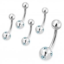 Stainless steel belly piercing - ball with aquamarine zircons