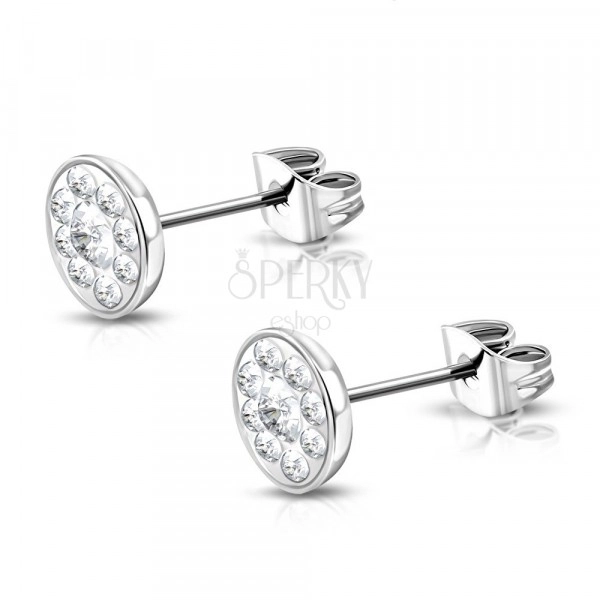 Stainless steel earrings - round flower with Swarowski® elemenths in clear colour