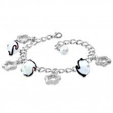 Bracelet of silver colour - glossy chain, flower contours, flowers with waves