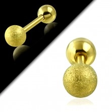Stainless steel ear piercing - smooth and sanded ball of gold colour, 6 mm