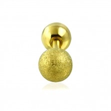 Stainless steel ear piercing - smooth and sanded ball of gold colour, 6 mm