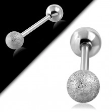 Tragus ear piercing made of steel - smooth sanding ball of silver colour, 16 mm