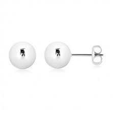 Earrings made of white 9K gold - shiny smooth balls, 8 mm