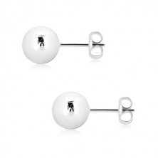Earrings made of white 9K gold - shiny smooth balls, 8 mm