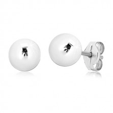 9K white gold earrings - glossy ball, studs, 6 mm
