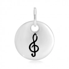 925 silver pendant - glossy circle with violin clef