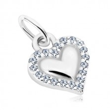 925 silver pendant - glossy heart, contour of transparent zircons