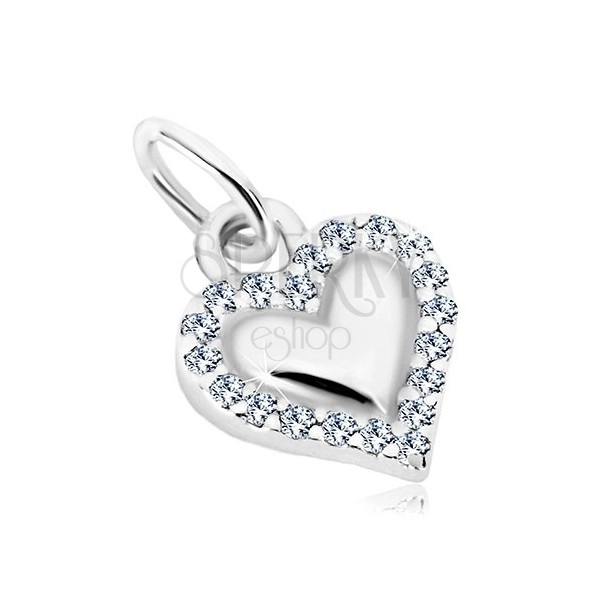 925 silver pendant - glossy heart, contour of transparent zircons