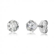 375 white gold earrings - glittery zircon gripped with six prongs, 4 mm