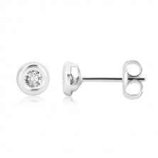 White 9K gold studs - glossy band and clear round zircon