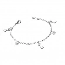 Stainless steel bracelete in silver colour - glossy balls and keys