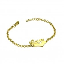 Steel bracelet of gold colour - symmetric heart and inscription "Love", chain of round rings