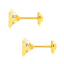 Yellow 585 gold earrings - zircon square in holder, screw back earrings, 6mm
