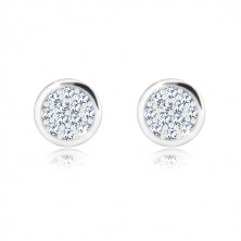 White 14K gold studs - circle inlaid with clear zircons