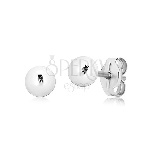 White 375 gold earrings - simple glossy ball, 4 mm