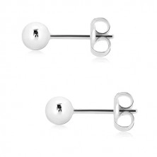 White 375 gold earrings - simple glossy ball, 4 mm