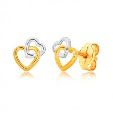 Combined 9K gold earrings - heart contours interconnected together, studs