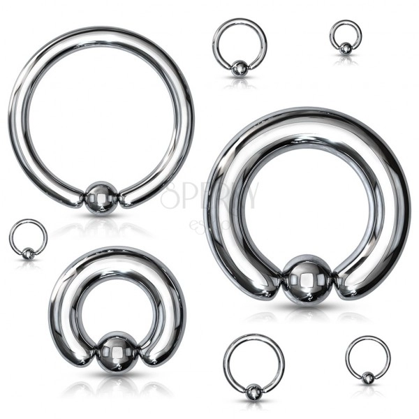 Stainless steel piercing - massive circle with a ball of silver colour, width 10 mm