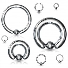 316L steel piercing - simple circle with a ball, silver colour, width 6 mm