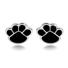 925 silver studs - paw decorated with glaze of black colour
