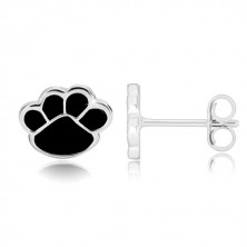 925 silver studs - paw decorated with glaze of black colour