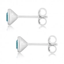925 silver earrings - glittery zircon in sky-blue hue, glossy round holder