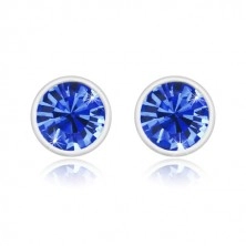 925 silver earrings - glittery zircon of sapphire-blue colour in holder