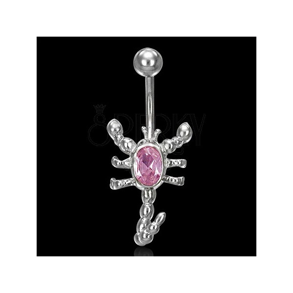 Silver scorpion belly ring, colorful zircon