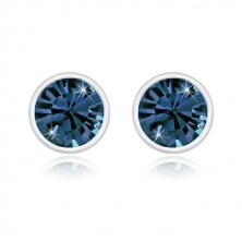 925 silver earrings - glittery zircon of dark blue colour, round holder