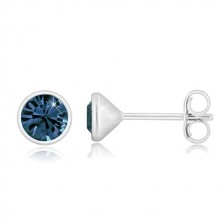 925 silver earrings - glittery zircon of dark blue colour, round holder